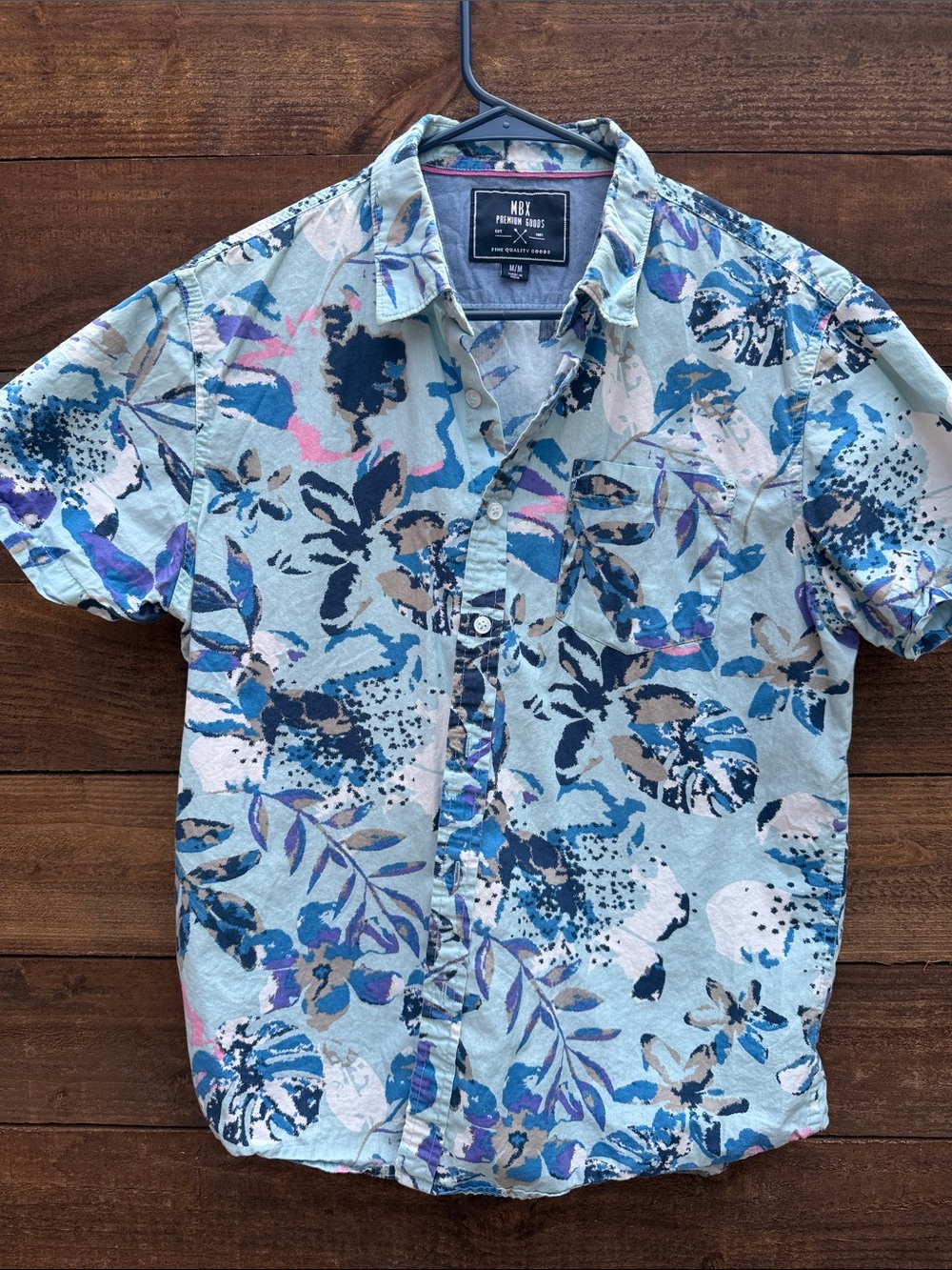 MBX Short Sleeve Floral Button-Down Shirt - Light Blue